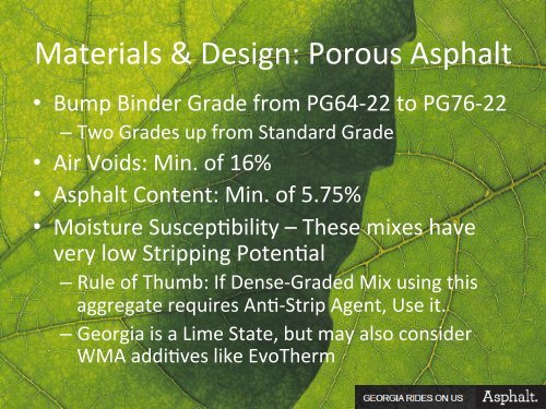 Porous Asphalt Pavements for Storm Water Management