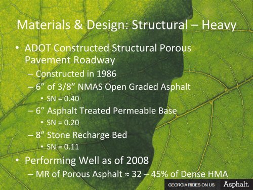 Porous Asphalt Pavements for Storm Water Management