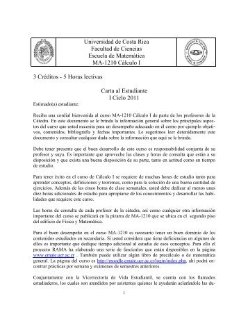 5 Horas lectivas Carta al - CIMM - Universidad de Costa Rica