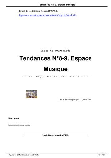Tendances N°8-9. Espace Musique - Médiathèque Jacques BAUMEL