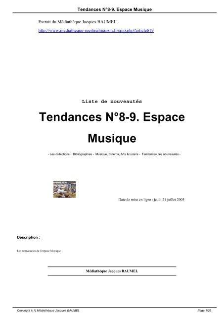 Tendances N°8-9. Espace Musique - Médiathèque Jacques BAUMEL