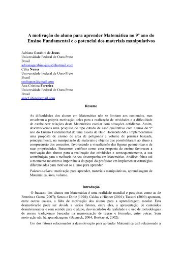 A motivação do aluno para aprender Matemática no 9º ano ... - CIMM