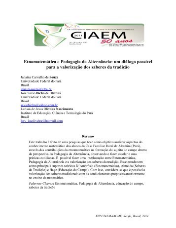 Etnomatemática e Pedagogia da Alternância: um diálogo ... - CIMM