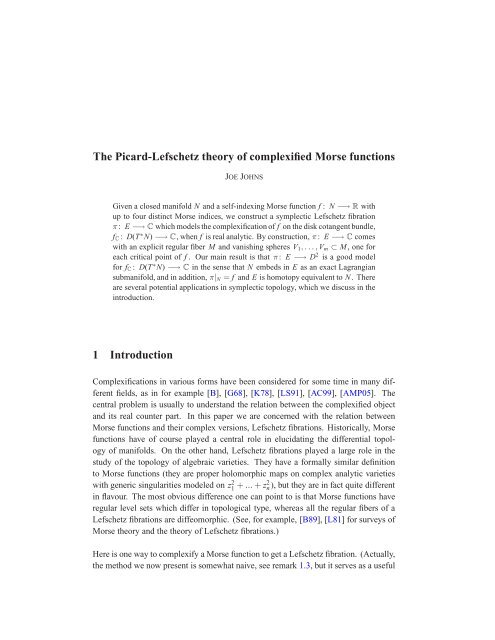 The Picard-Lefschetz theory of complexified Morse functions 1 ...