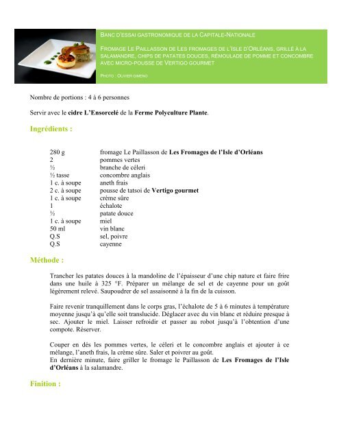 Les recettes du Banc d'essai gastronomique 2012 - Fierbourg