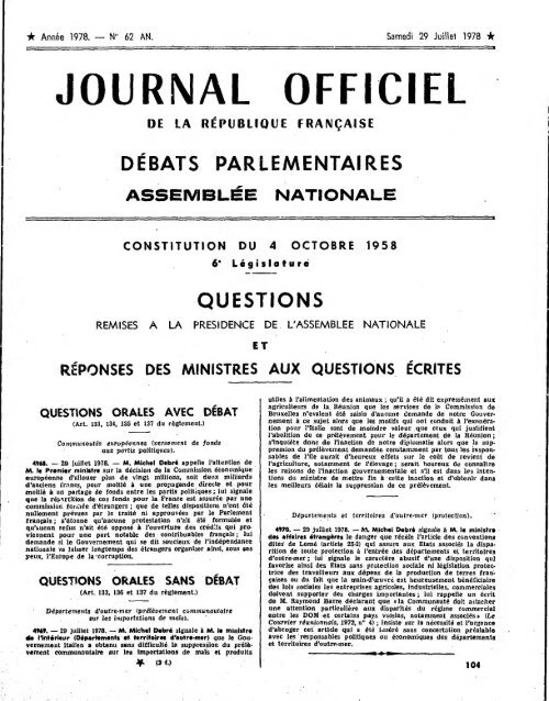 Journal officiel du samedi 29 juillet 1978 - Archives de l'Assemblée ...