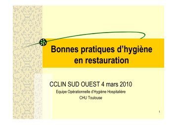 Bonnes pratiques d'hygiène en restauration - CLIN Sud-Ouest