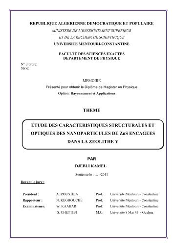 THEME ETUDE DES CARACTERISTIQUES STRUCTURALES ET ...