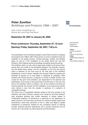 Peter Zumthor Buildings and Projects 1986 – 2007