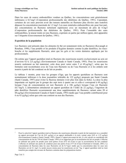 Fiches synthèses sur l'eau potable et la santé humaine