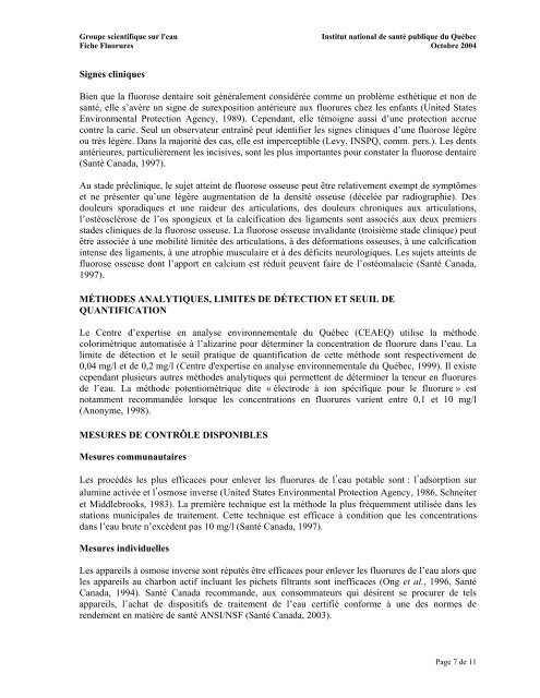 Fiches synthèses sur l'eau potable et la santé humaine