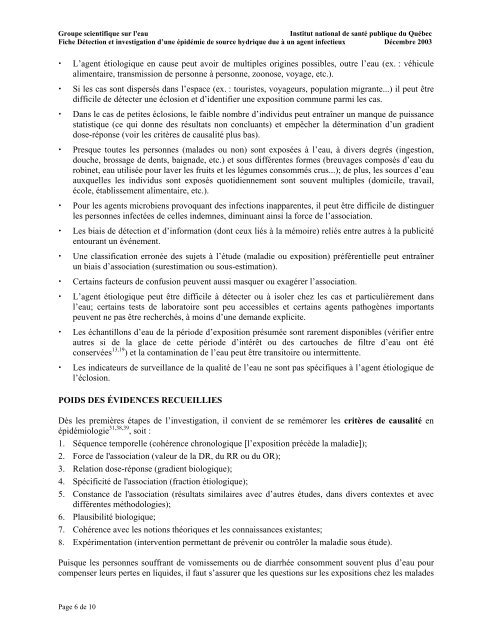 Fiches synthèses sur l'eau potable et la santé humaine