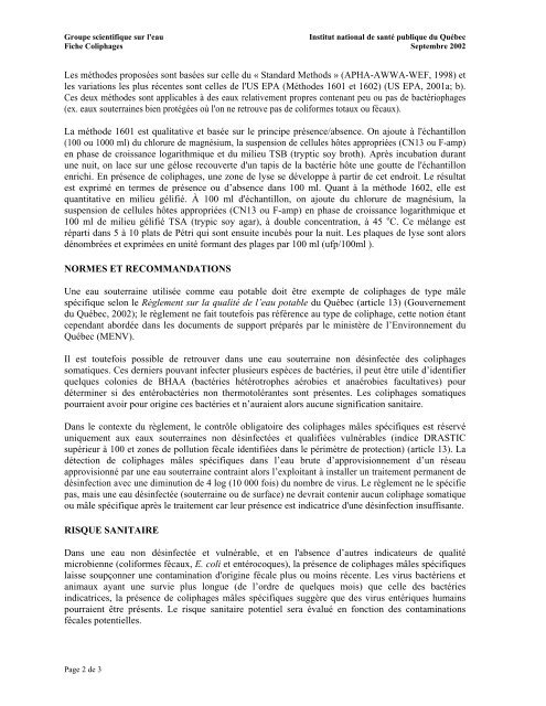 Fiches synthèses sur l'eau potable et la santé humaine