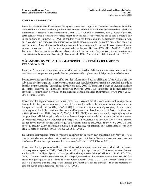 Fiches synthèses sur l'eau potable et la santé humaine