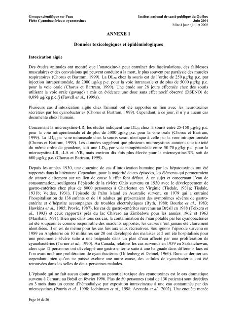 Fiches synthèses sur l'eau potable et la santé humaine