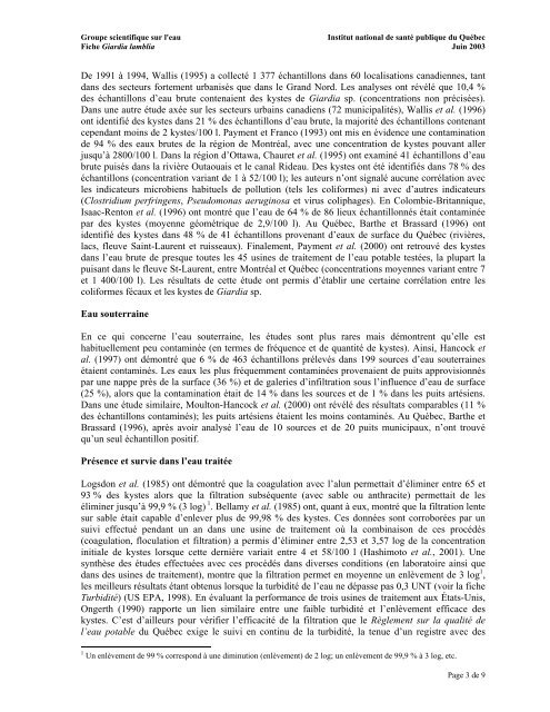 Fiches synthèses sur l'eau potable et la santé humaine