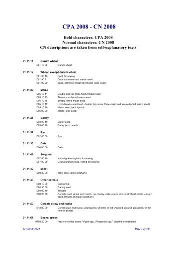 Correspondence table CPA 2008 - CIRCA