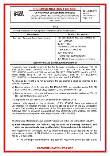 RFU-RST-072 Material Properties for Rolling Stock ... - CIRCA