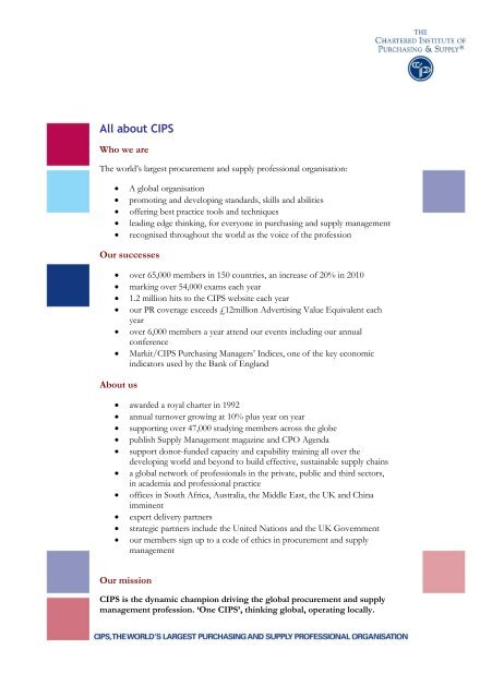 All about CIPS - The Chartered Institute of Purchasing and Supply