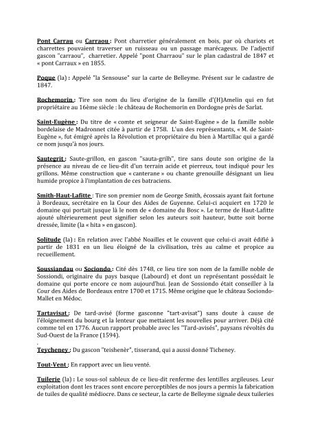 Lieux-dits - Histoire & Patrimoine de MARTILLAC