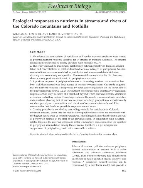 Ecological responses to nutrients in streams and rivers of the ...