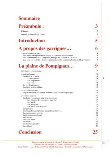 Sommaire Préambule : 3 Introduction 5 A propos des garrigues… 6 ...