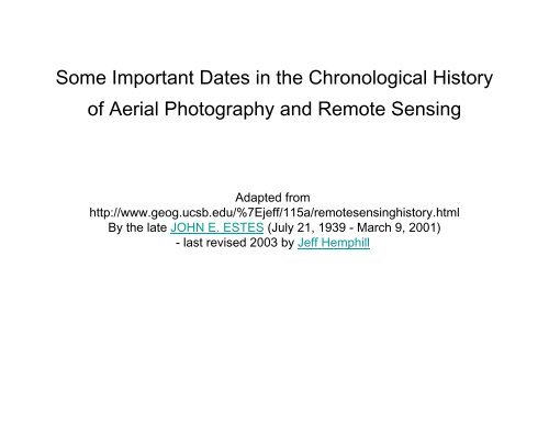 Some Important Dates in the Chronological History of Aerial ...