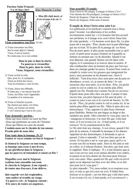 Feuille De Semaine Paroisse Saint Francois