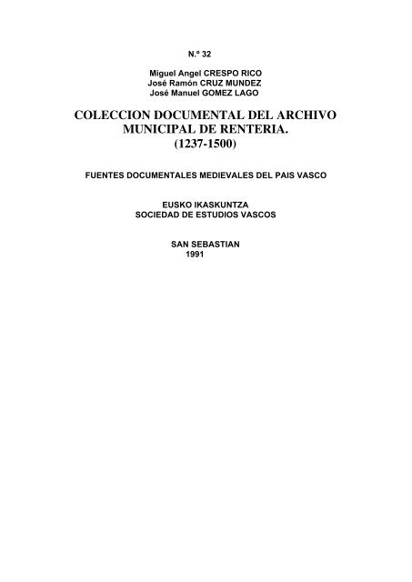 Colección Documental del Archivo Municipal de Rentería. Tomo I ...