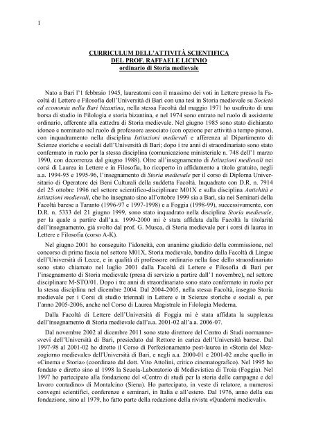 Licinio Raffaele - curriculum.pdf - Università degli Studi di Bari