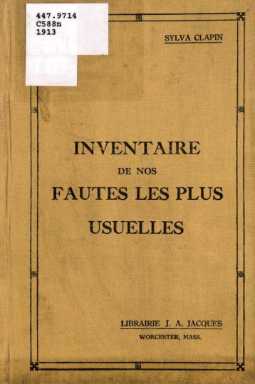 inventaire de nos fautes les plus usuelles contre le bon langage