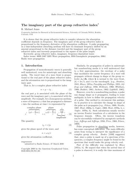 The imaginary part of the group refractive index* - Cooperative ...