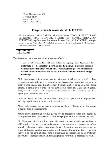 Copie de compte-rendu conseil école 17 février 2012 - Olivet