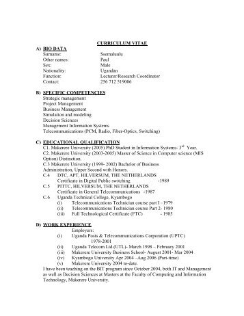 curriculum vitae - School of Computing and Informatics Technology ...