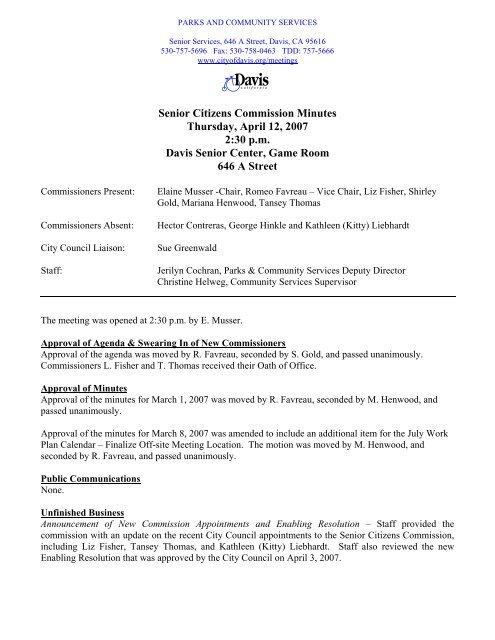 Senior Citizens Commission Minutes - City Council - City of Davis