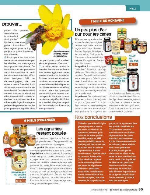 Le miel n'échappe pas à la pollution - 60 Millions de Consommateurs