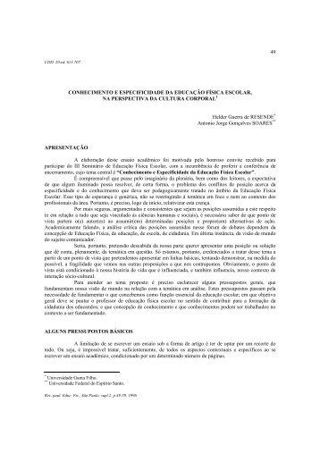 Conhecimento e especificidade da educação física escolar ... - USP