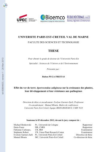 Effet du ver de terre Aporrectodea caliginosa sur la croissance des ...