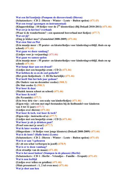 Liedjeslijst Hemelrijk - KHLim