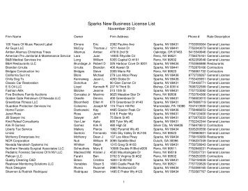 Sparks New Business License List - City of Sparks