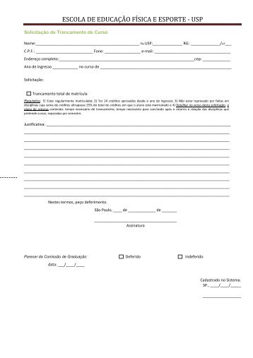 Formulário de Trancamento de curso - USP