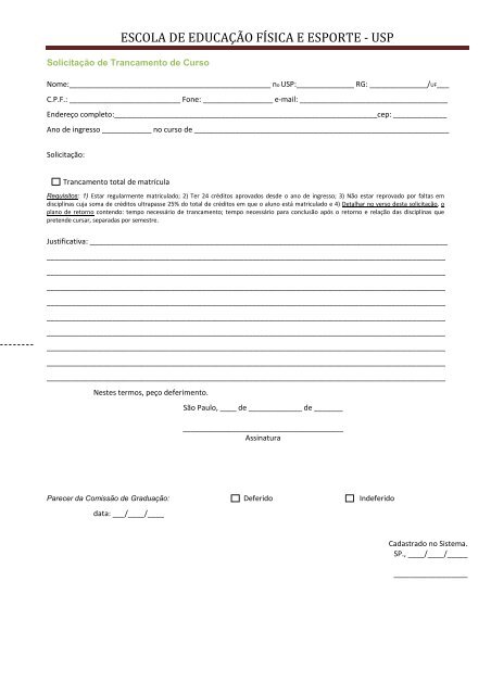 Formulário de Trancamento de curso - USP