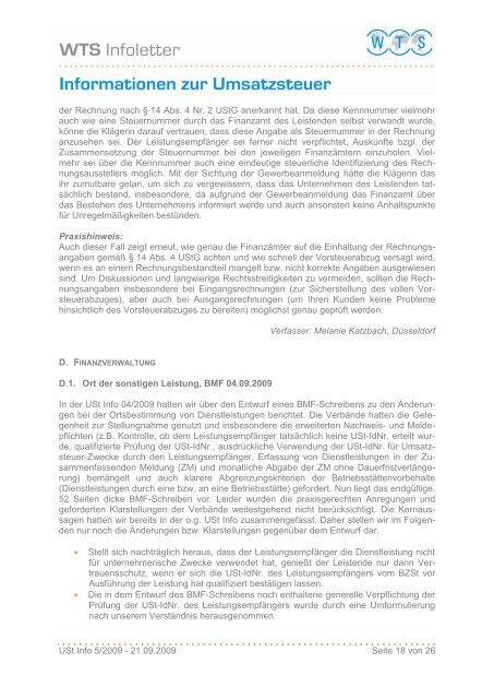 Infoletter Umsatzsteuer 05 / 21.09.2009 - WTS Aktiengesellschaft ...