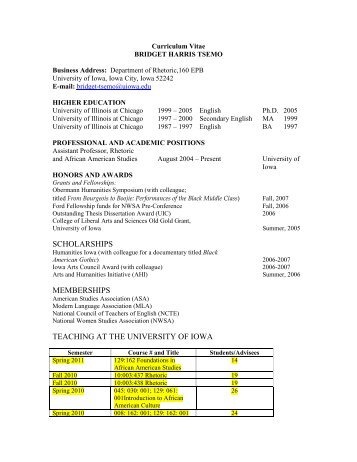 CV Bridget Tsemo 2010-11.pdf - College of Liberal Arts & Sciences ...
