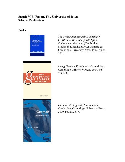 Sarah Fagan Selected Publications-Projects.pdf - University of Iowa