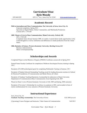 Curriculum Vitae Kyle Moody - The University of Iowa