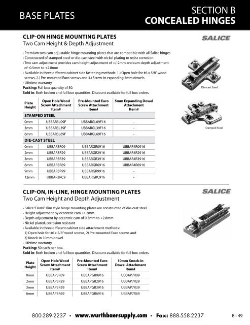 SECTION B CONCEALED HINGES - Baer Supply Company