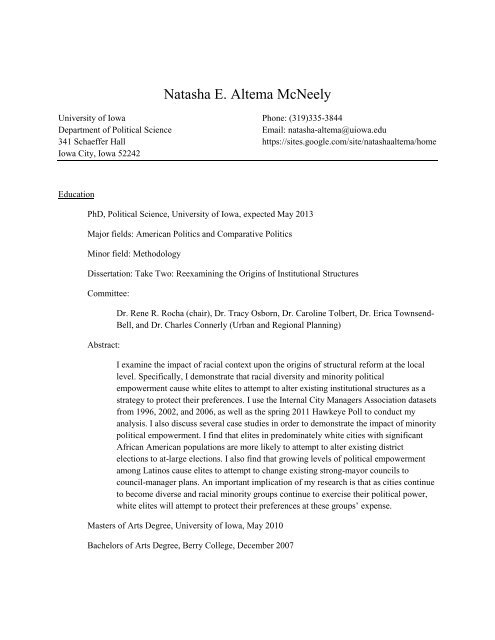 View Natasha Altema McNeely's CV.pdf - College of Liberal Arts ...