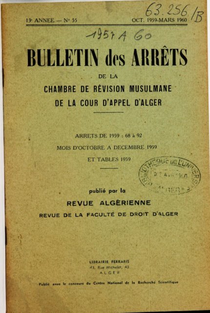 1959 B_13e ANNEE N° 55 Octobre-Dec..pdf - Université d'Alger