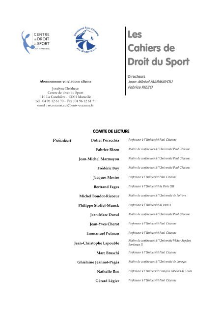 Les Cahiers de Droit du Sport